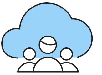 Blue cloud with three avatars icon