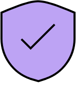 Purple shield with checkmark inside icon