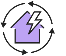 Purple house with lightning surrounded by arrows icon