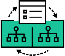 Screen pointing to 2 green tree diagrams icon