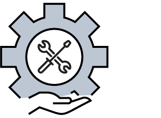 Grey cogwheel with wrench and screwdriver inside icon
