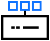 Three blue squares on top of a server icon