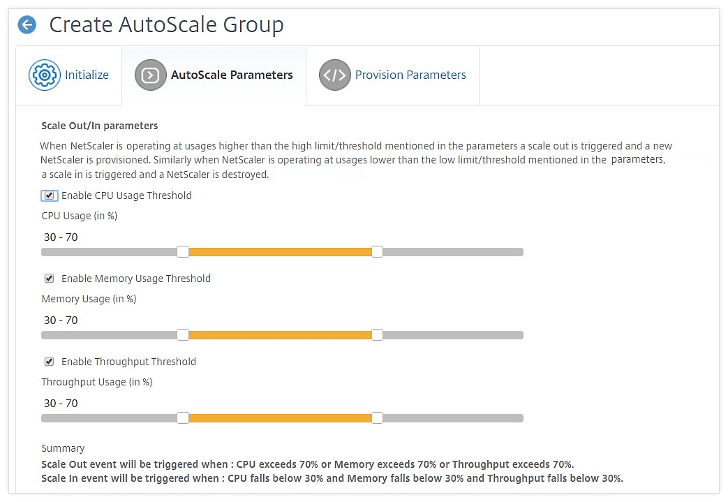 Configure auto-scale parameters screenshot